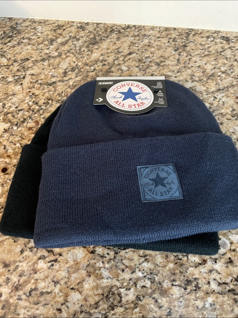 Converse Two-Pack Knit Beanies in Navy and Black